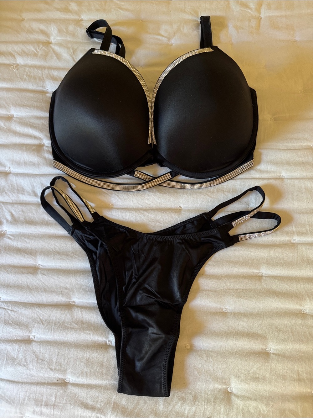 Victoria's Secret Black Bra & Thong Set with Silver Accents